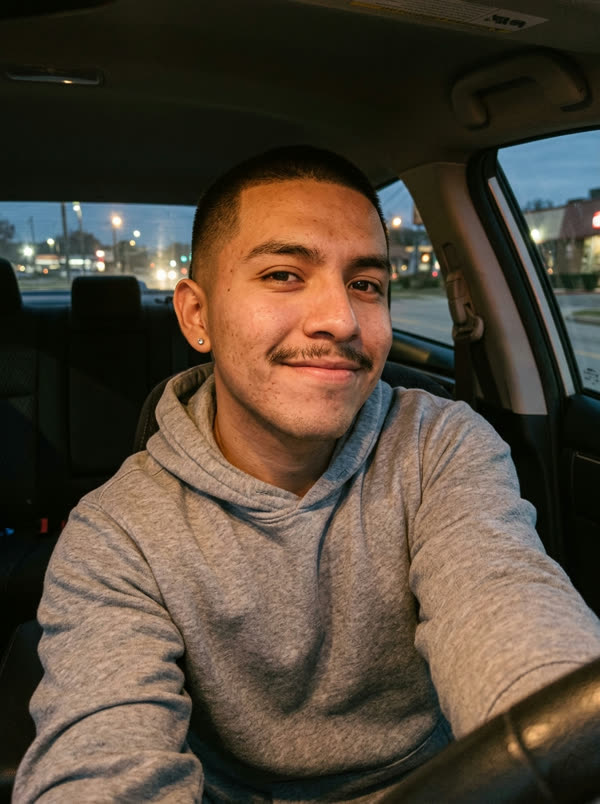 The photo used for this sample — an AI-generated person