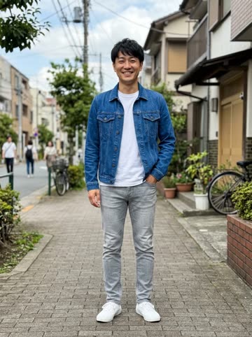 The photo used for this sample — an AI-generated person