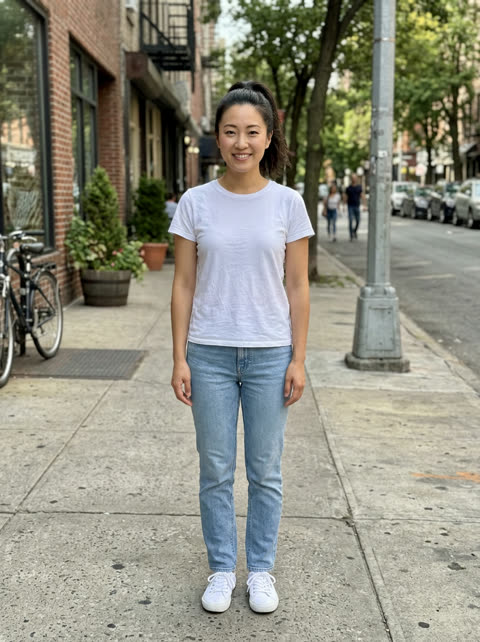 The photo used for this sample — an AI-generated person